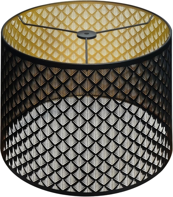 Large Modern Drum Lampshade with Black and White Trellis Pattern