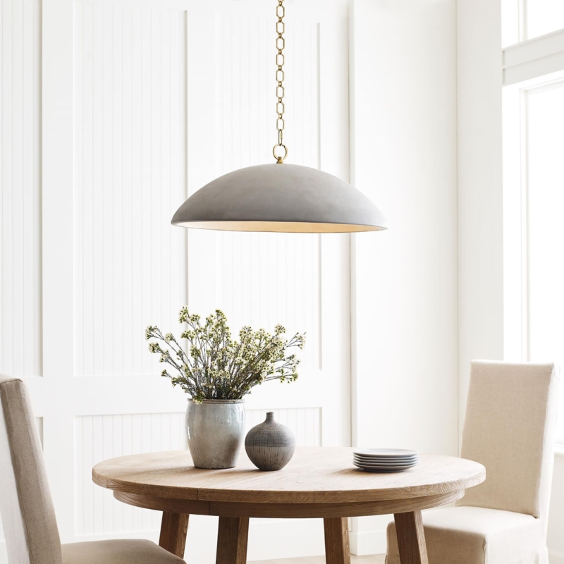 Large Pendant Light Portland Gray Brass Conical Shade Transitional