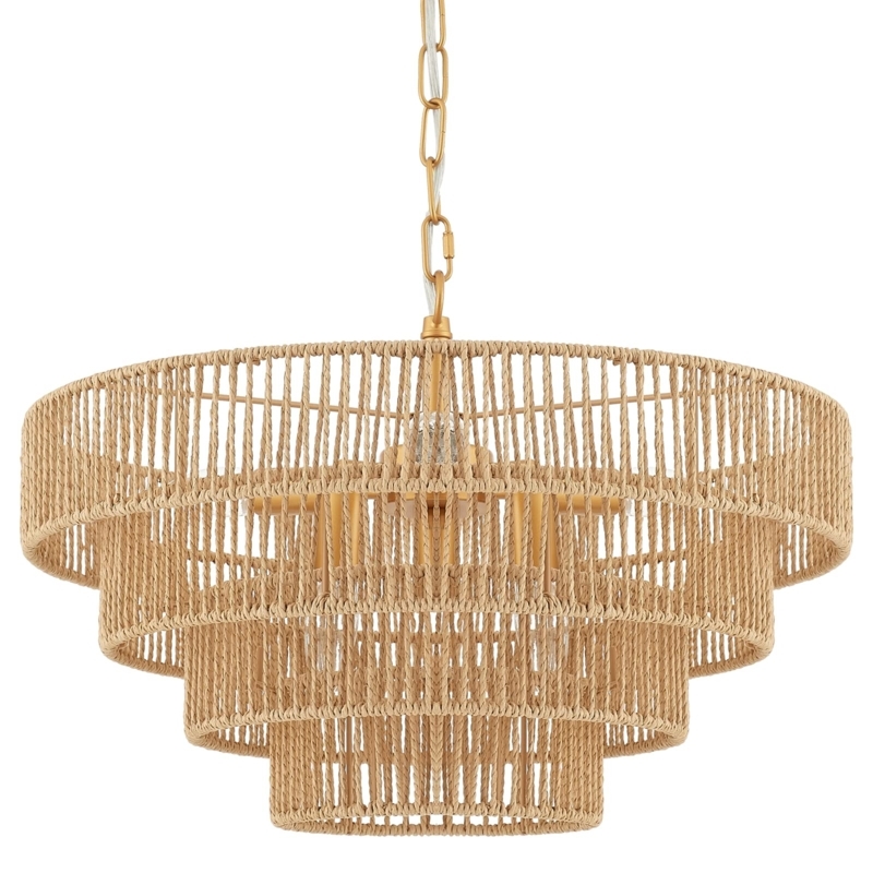 Large Rattan Drum Pendant Light With Hand-Woven Wicker Texture