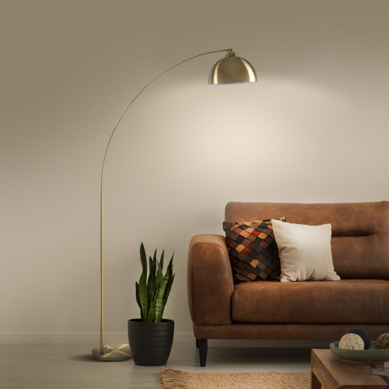 Large Scale Metallic Arc Floor Lamp, Antique Brass Finish