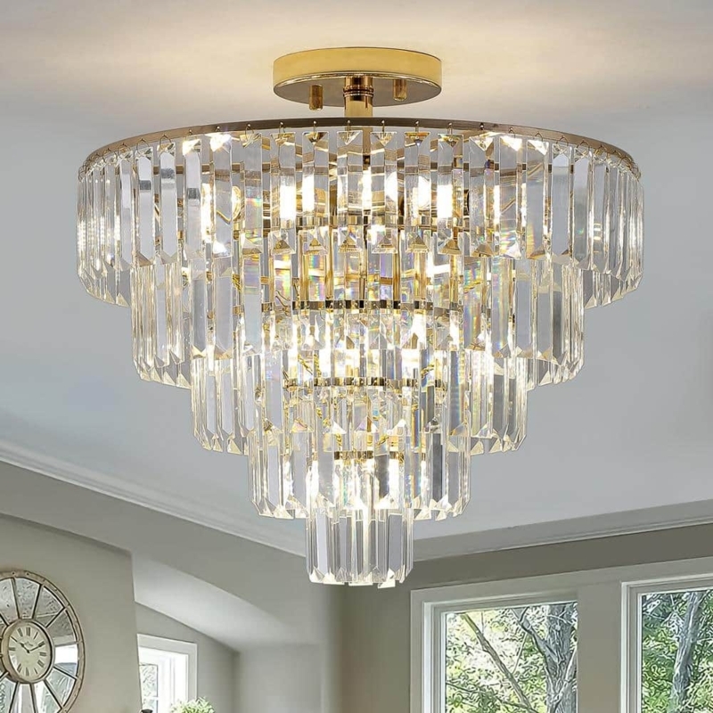 Large Tiered Crystal Chandelier Five Tier Faceted Drops