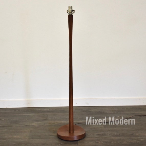 Large White Drum Shade Floor Lamp on Walnut Tripod Base Airy