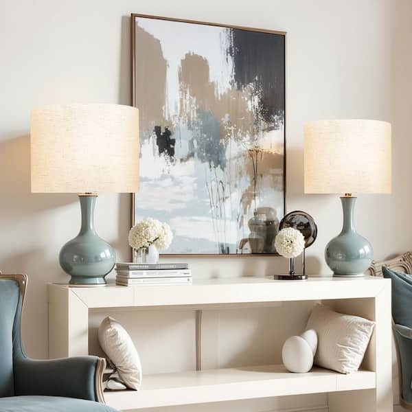 Large White Linen-Like Drum Lamp Shades, Set of 2
