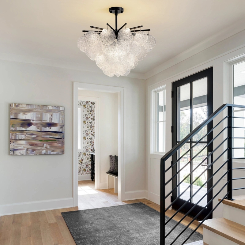 Layered Glass Chandelier Frosted Discs Polished Gold Finish