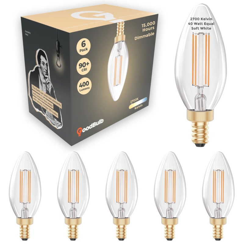 LED Chandelier Bulb Clear Glass Exposed Filament Torpedo Shape