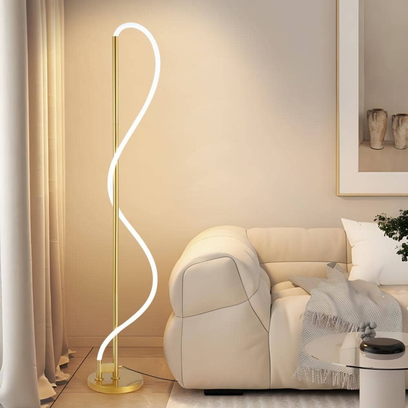 LED Floor Lamp Brushed Gold Flexible Modeling Tube Sculptural