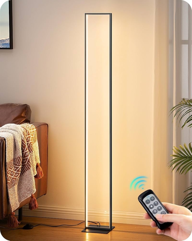 LED Floor Lamp Dimmable Column Black Slim Rectangular Silhouette