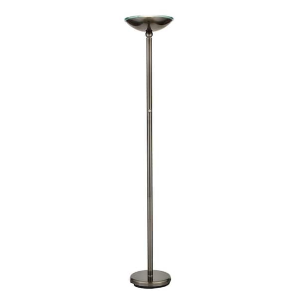 LED Floor Lamp Ring Light Head Slender Pole Brushed Black Minimalist