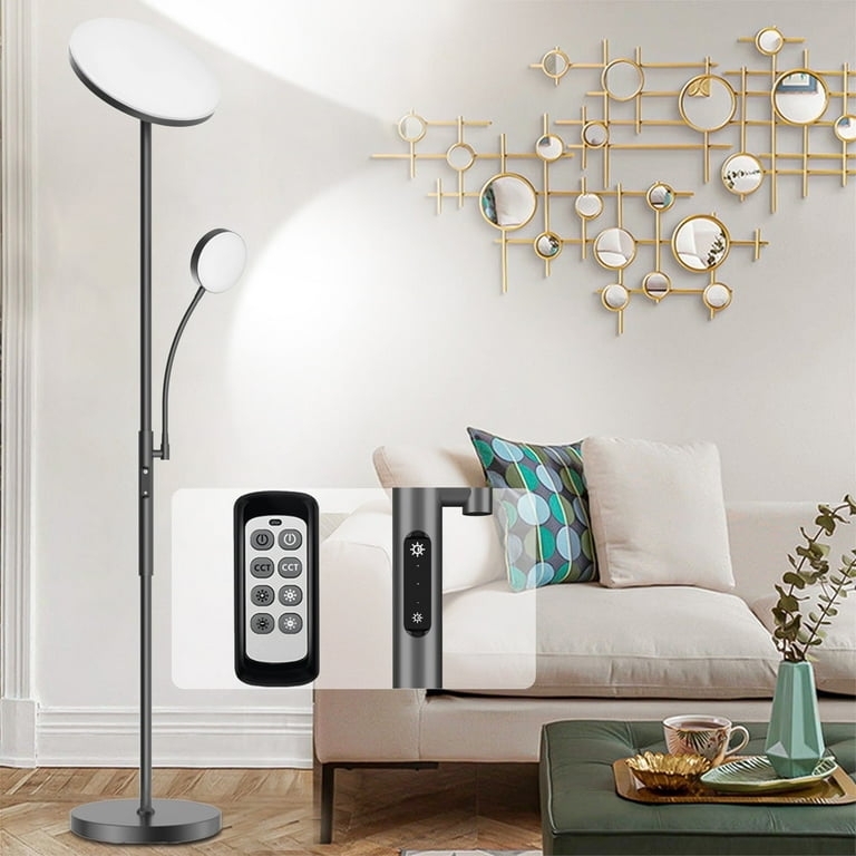 LED Torchiere Floor Lamp, Adjustable Disc Head, Slender Minimalist