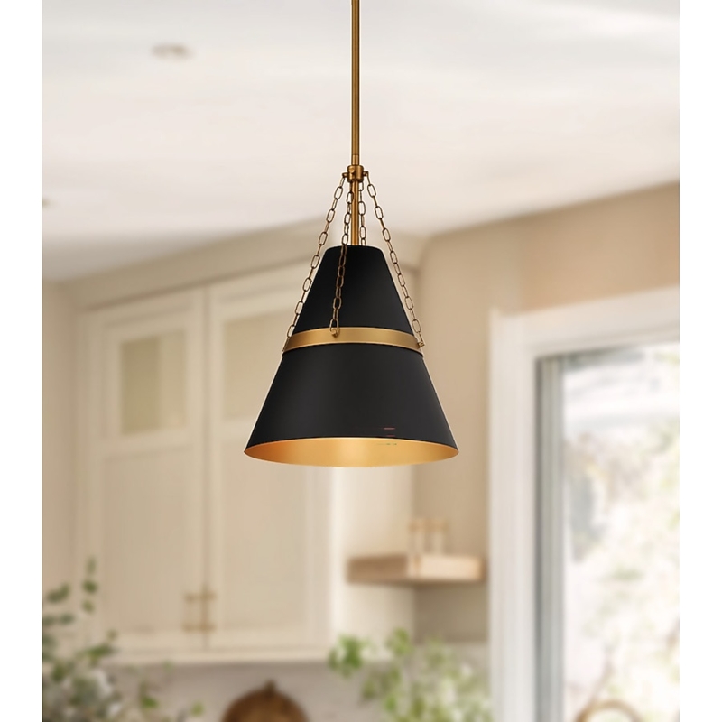 Legacy Brass and Matte Black Cone Pendant Light Fixture