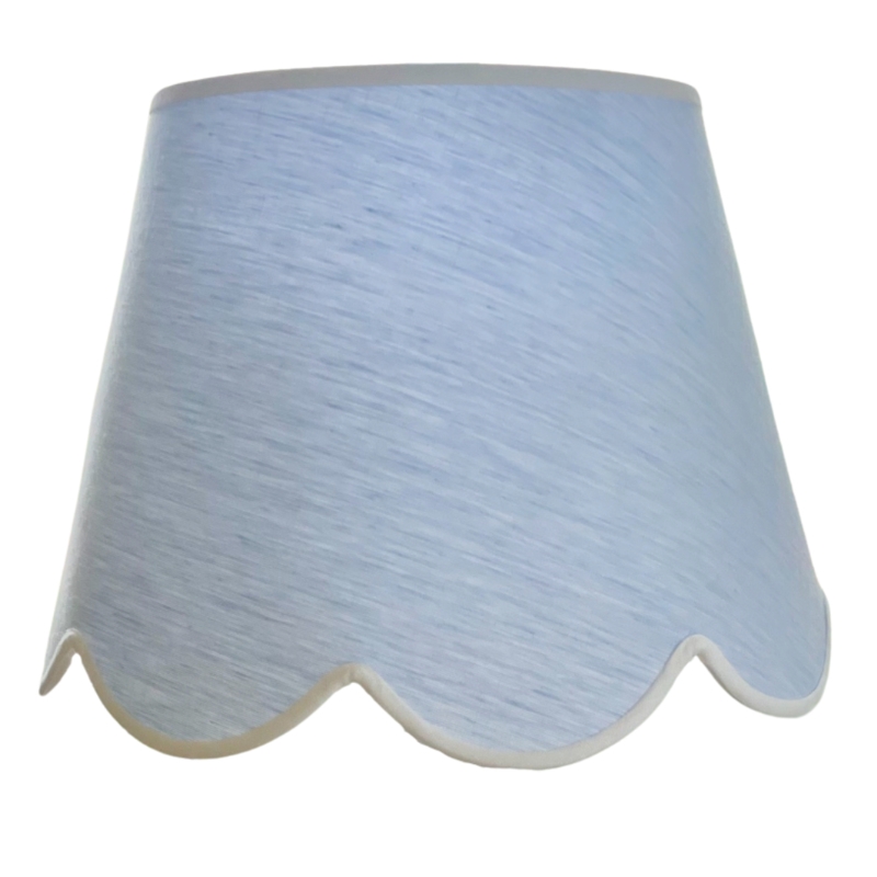 Light Blue Linen Empire Lamp Shade with Scalloped Edge