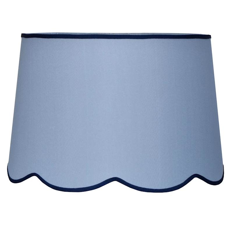 Light Blue Tapered Lamp Shade with Navy Scalloped Edge