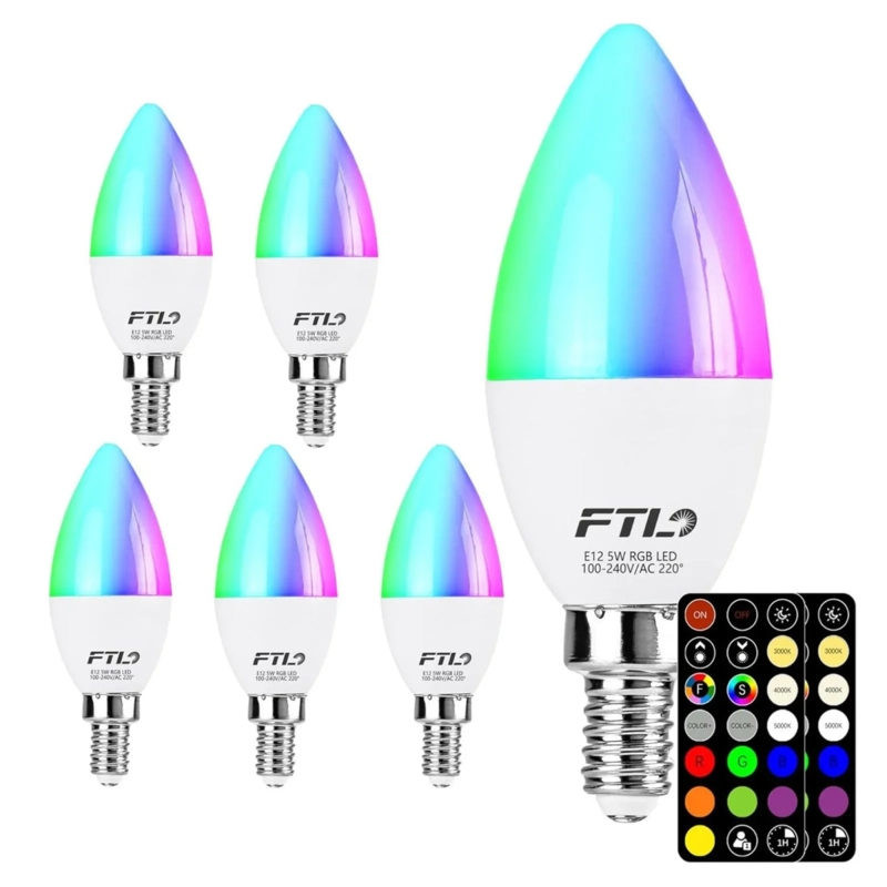 Light Bulb RGB Color Changing Remote Controlled Candelabra Shape Modern