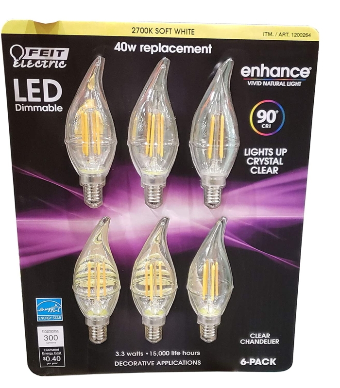 Light Bulb Six Pack Torpedo Shape Candelabra Base Soft White 2700K