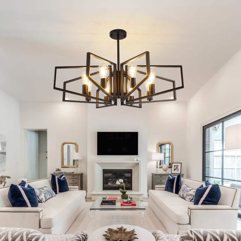 Linear Black Farmhouse Chandelier X-Brace Industrial Island Light