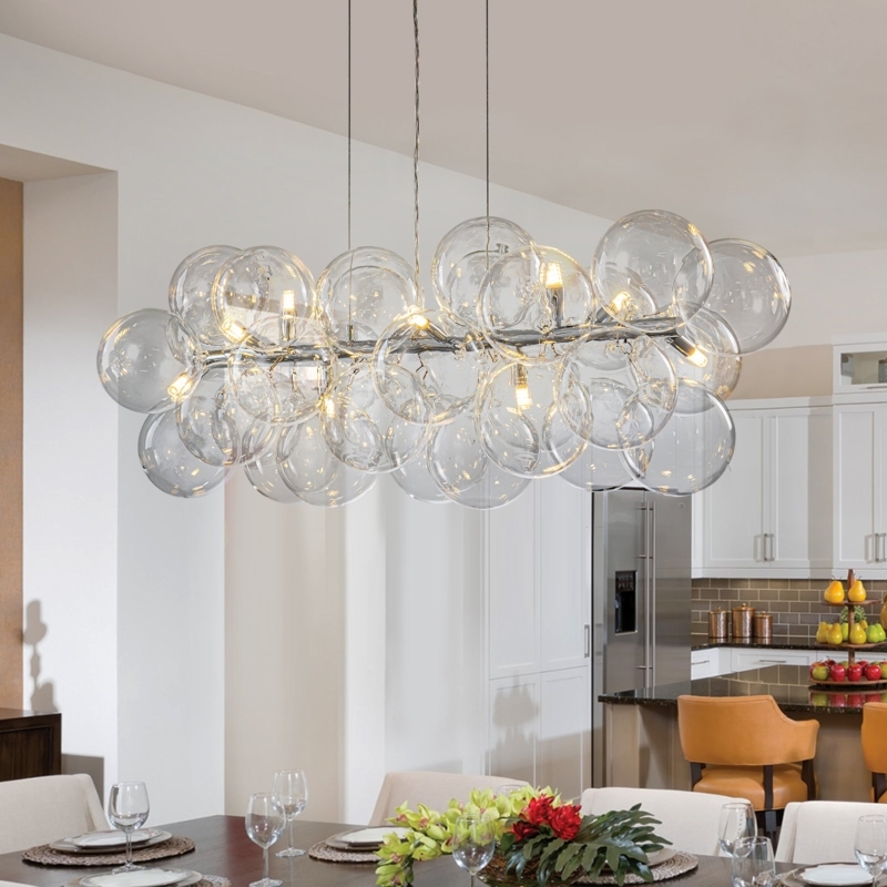 Linear Chandelier 10 Light Clear Glass Bubble Shades Polished Silver