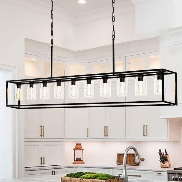 Linear Chandelier 10-Light Rectangular Clear Glass Farmhouse Fixture