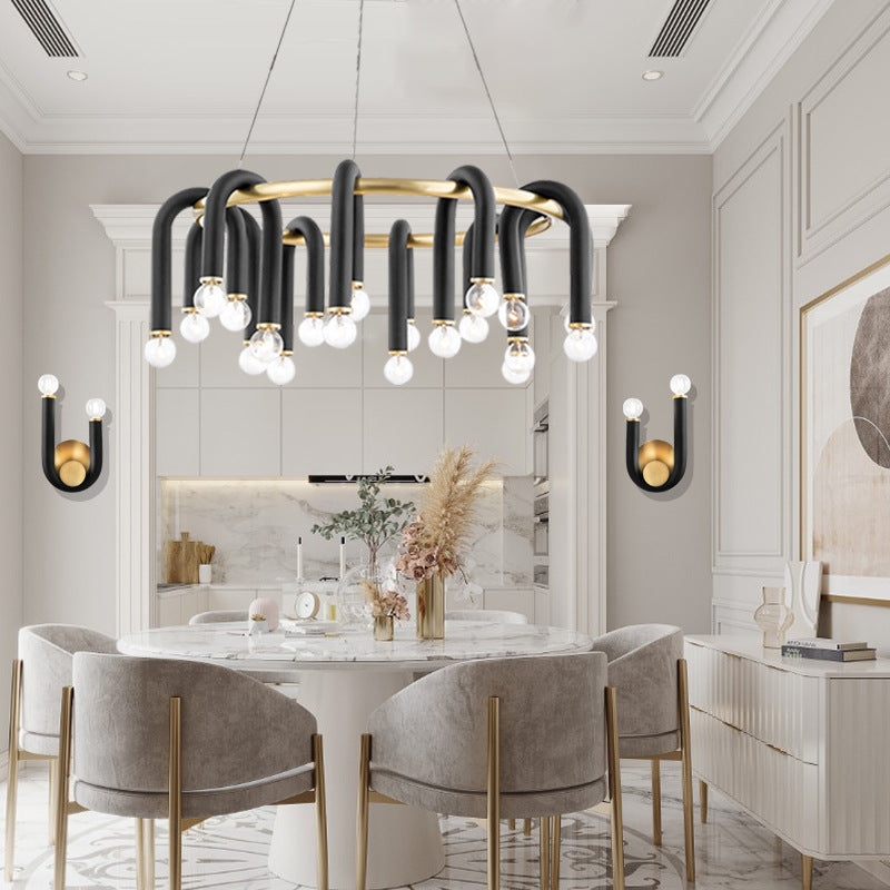 Linear Chandelier: Architectural Matte Black with U-Shaped Arms