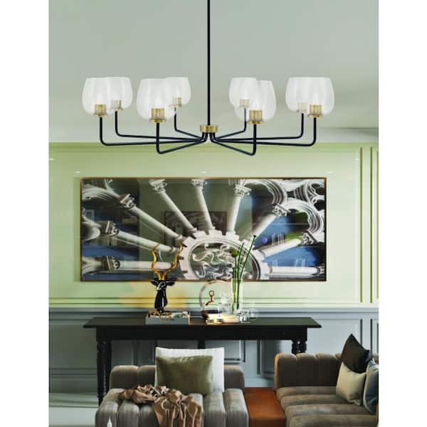 Linear Chandelier Clear Bubble Glass Black Brass Industrial Glam