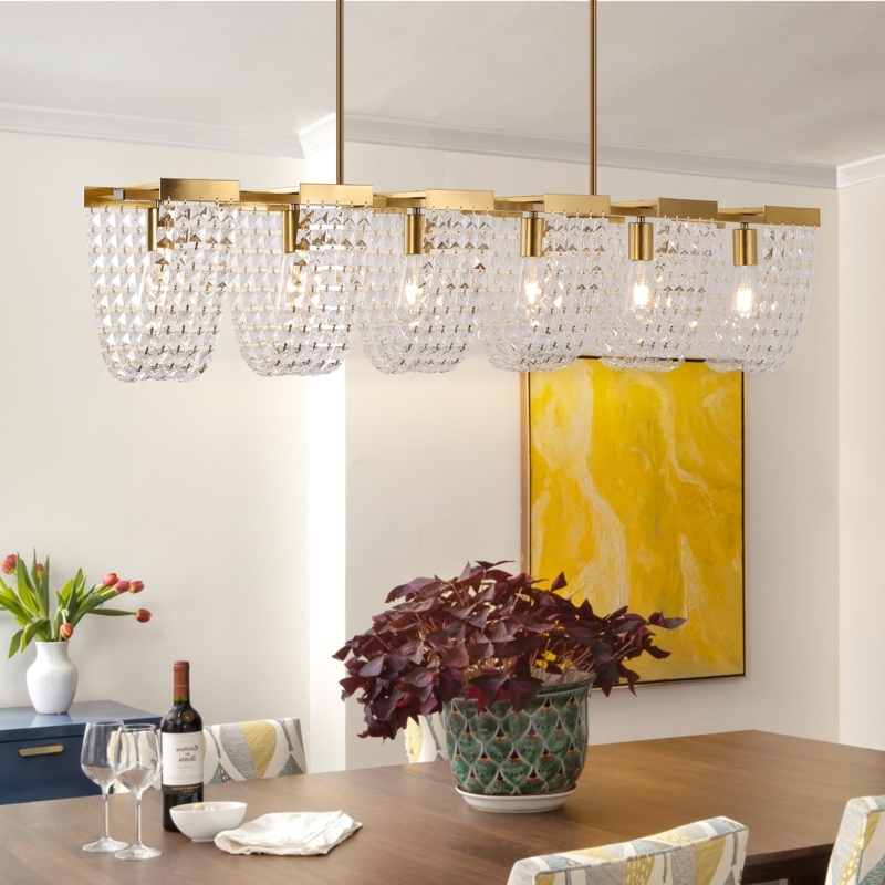 Linear Chandelier Crystal Fringe Black Frame Industrial Glam
