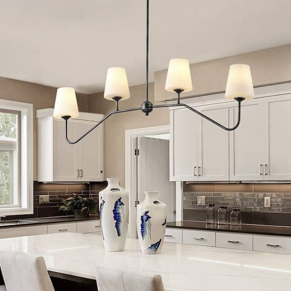 Linear Chandelier Cylindrical Glass Four Light Dining Fixture