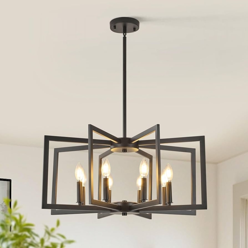 Linear Chandelier Eight-Light Capacity Black Farmhouse Style Fixture