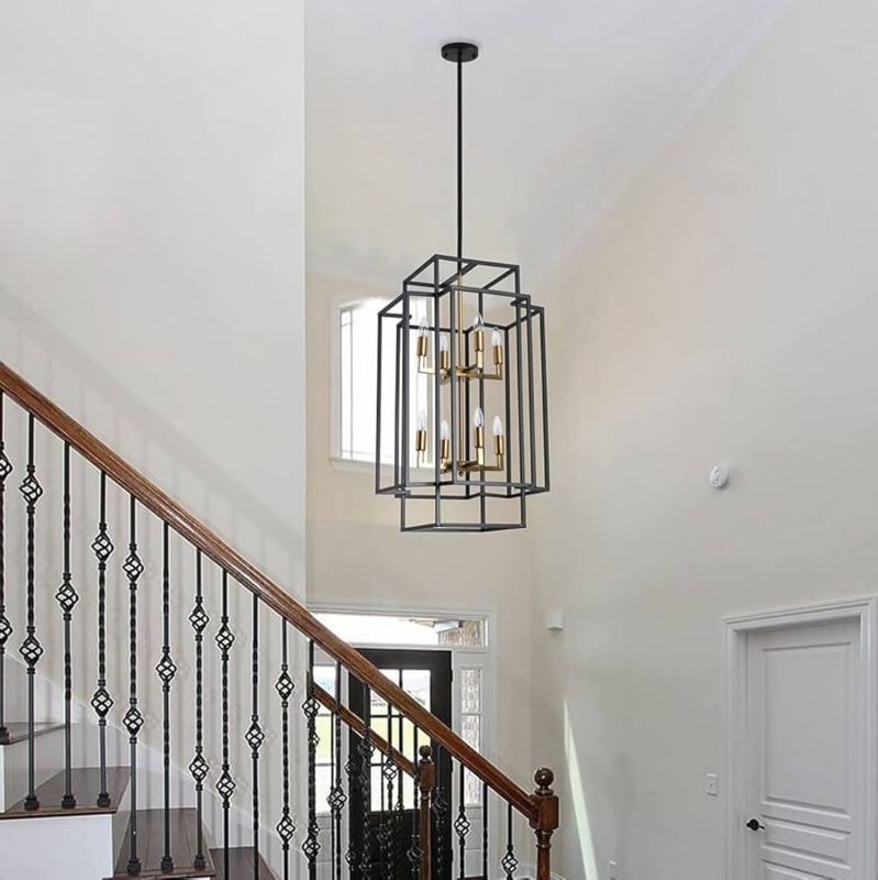 Linear Chandelier Eight-Light Dual-Tone Gold Accent Candle Style Cage
