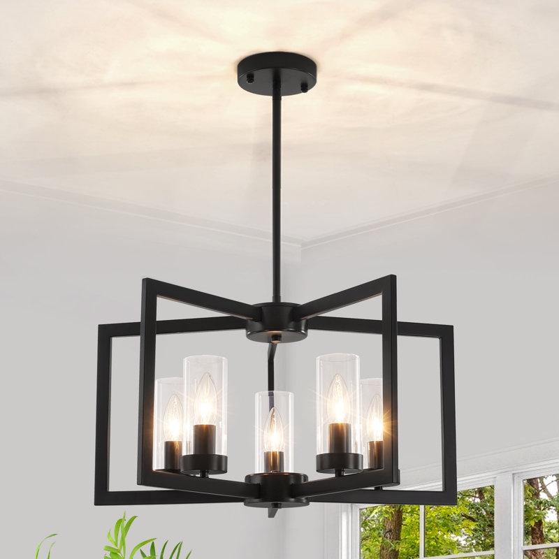 Linear Chandelier Geometric Cage Design Five-Bulb Array Dining Room