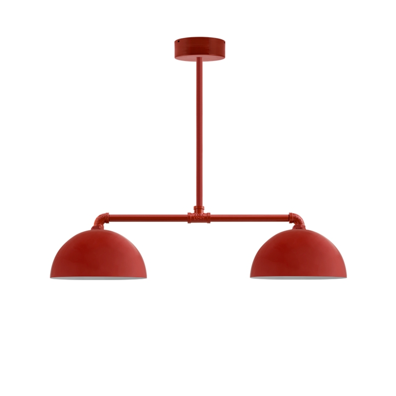 Linear Chandelier in Barn Red Finish with Flared Metal Shades