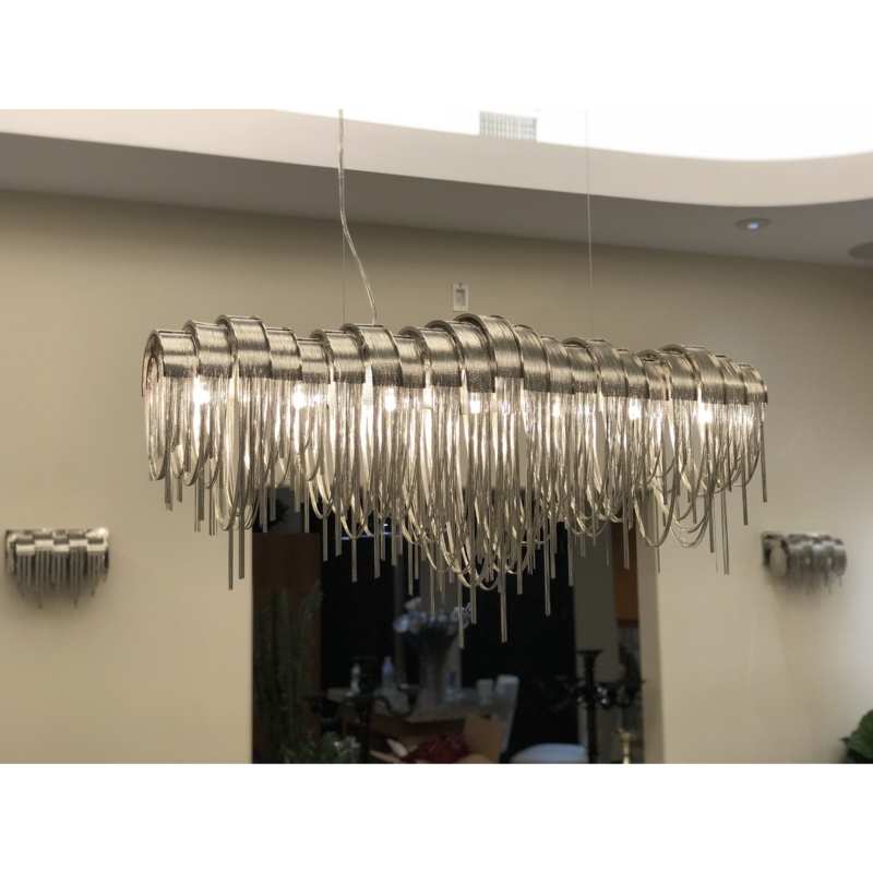 Linear Chandelier: Industrial Chic Brushed Metal Chain Links