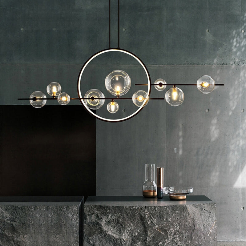 Linear Chandelier Magic Bean Design Frosted Globes Contemporary Luxe