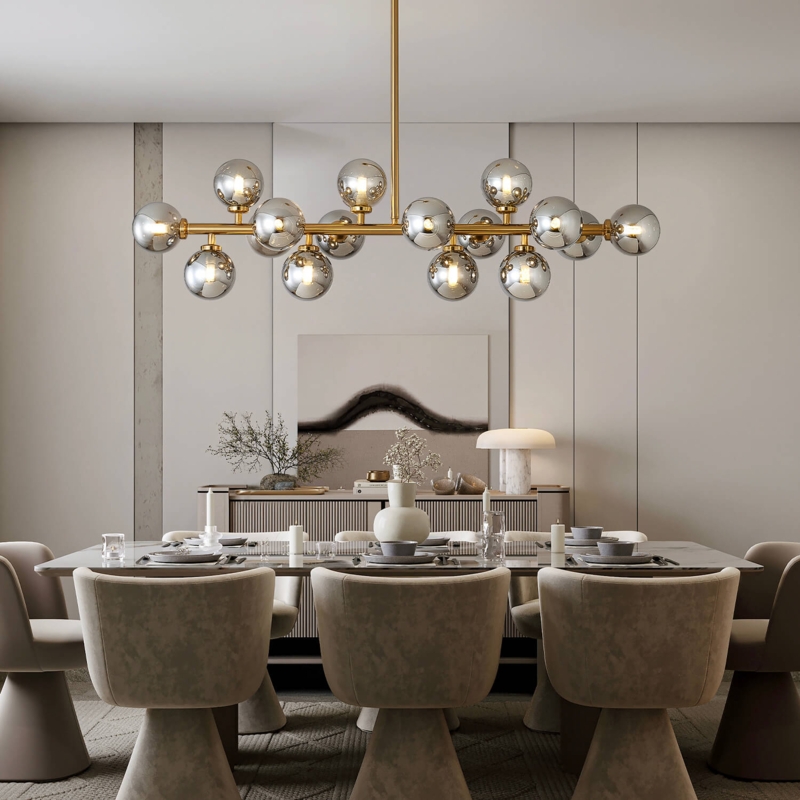 Linear Chandelier Matte Black Smoke Glass Globes Industrial