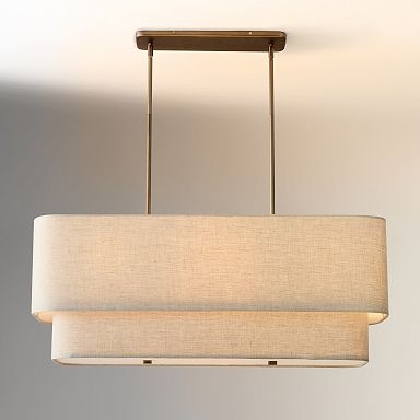 Linear Chandelier Minimalist Dining Room Linen Like Dual Rods Rectangular