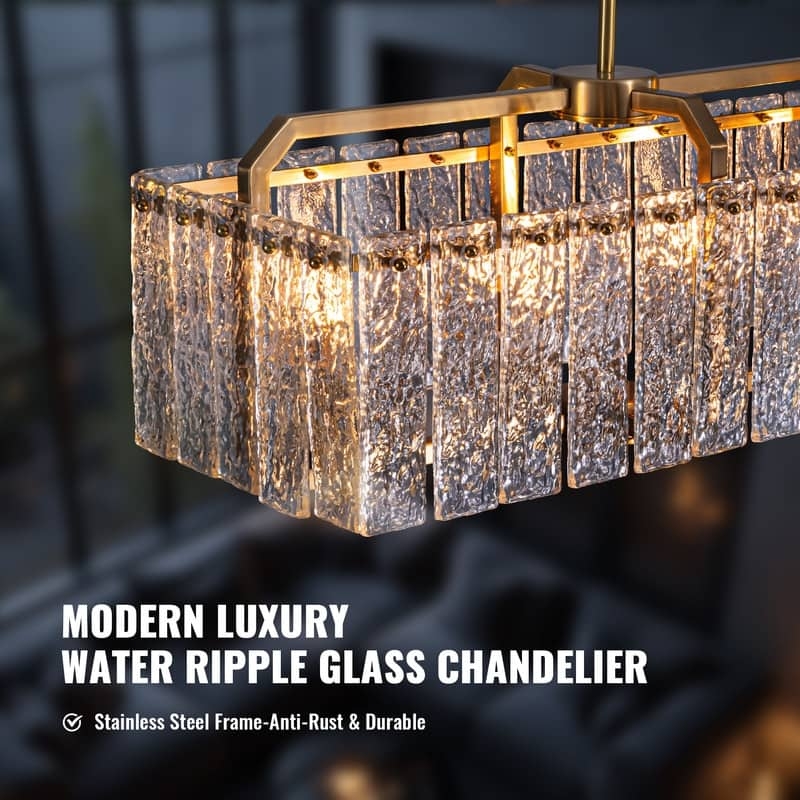 Linear Chandelier Polished Brass Crystal Rods 16-Light Island Fixture