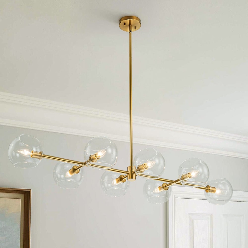 Linear Chandelier Sculptural Glass Shades 8-Light Modern Glam