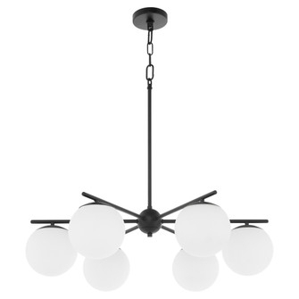 Linear Chandelier, Six Light Matte Black Fixture with Downward Cone Shades