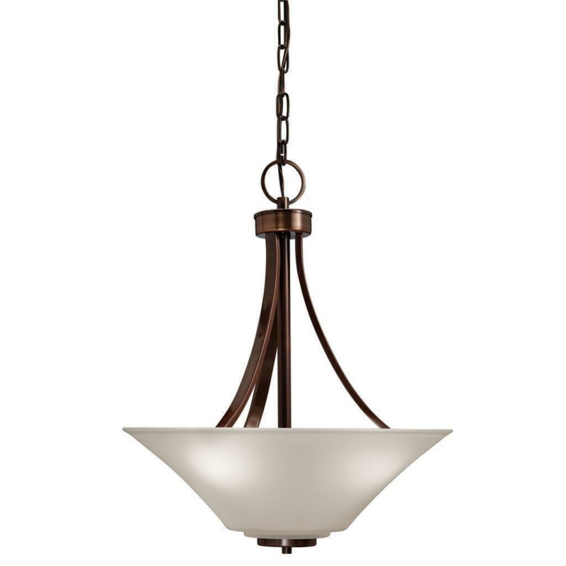 Linear Chandelier, Three-Light Geometric Cage, Dark Metallic