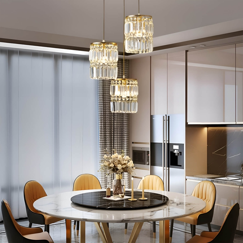 Linear Chandelier Tiered Crystal Fringe Polished Gold Glam Dining