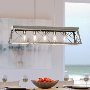 Linear Chandelier Twelve Lights: Galvanized Steel Industrial Rustic Light