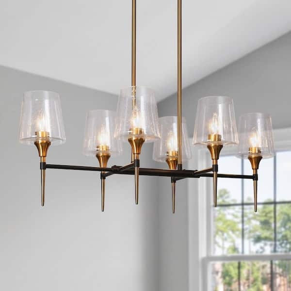 Linear Chandelier Two-Tone 6-Light Seeded Glass Cylinders Fixture