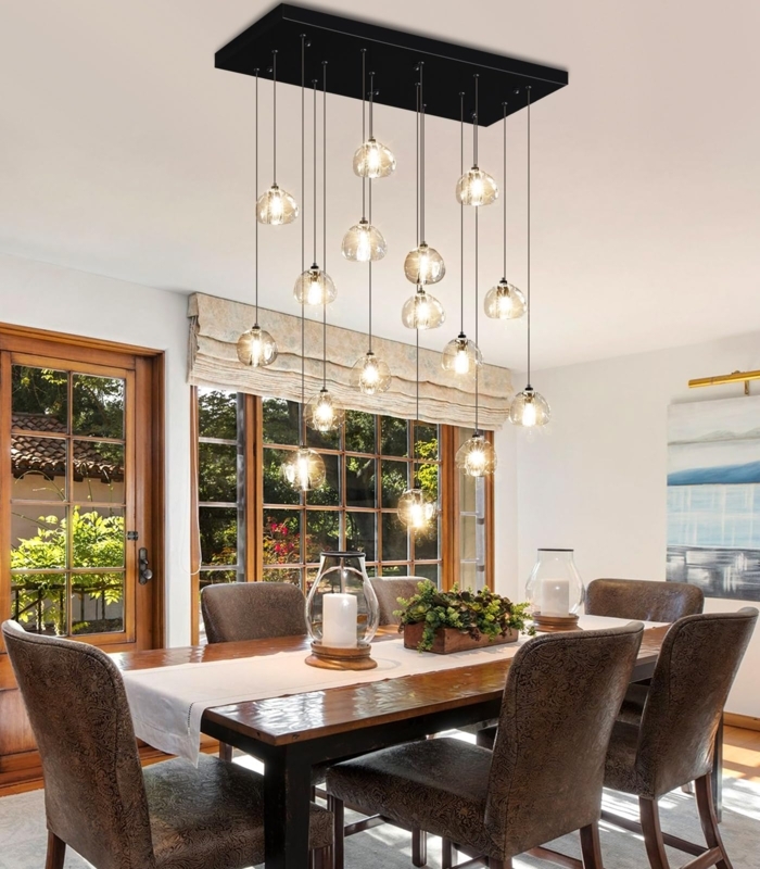 Linear Chandelier with Cascading Bubble Glass Tubes for Modern Dining