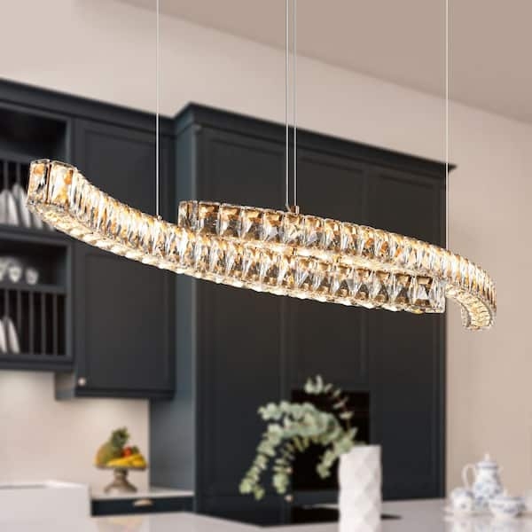 Linear Chandelier with Hanging Crystal-Like Rods and Plated Frame