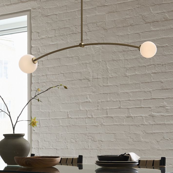 Linear Chandelier with Oversized Stippled Plaster Texture Dome Shades