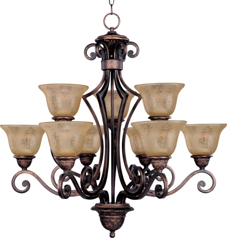 Linear Chandelier Wood Toned Beam Exposed Edison Bulbs