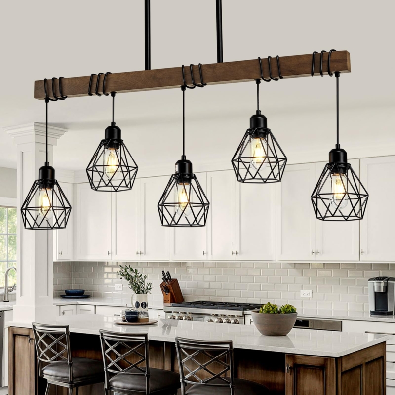 Linear Chandelier Wood Toned Crossbeam Rustic Wood Beam Light Fixture