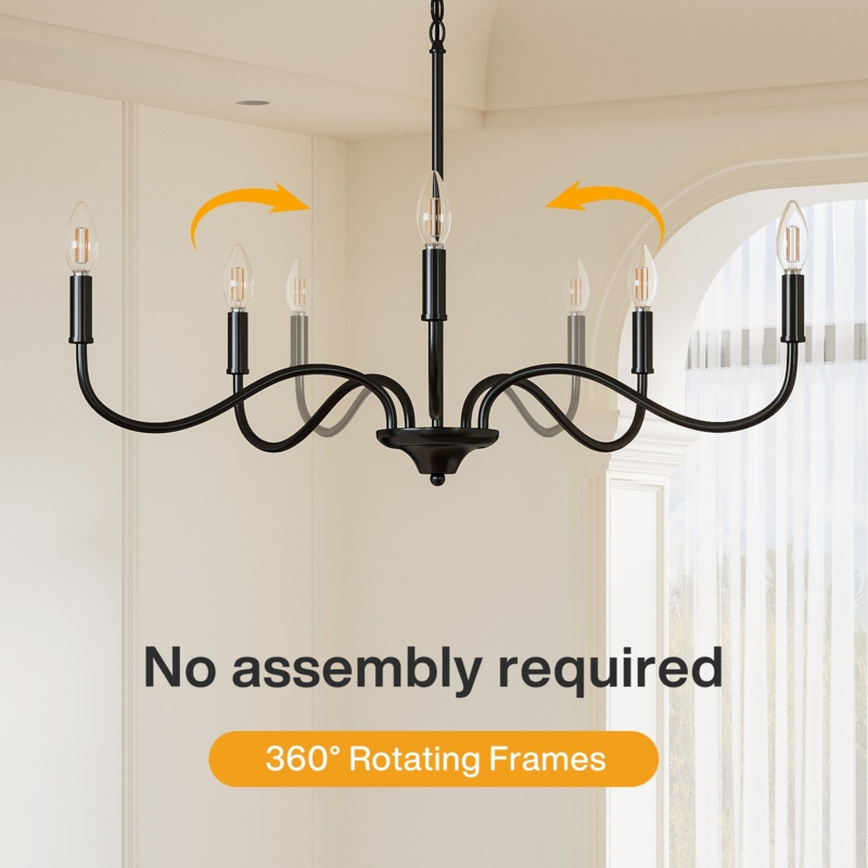 Linear Five Light Chandelier Black Metal Wood Toned Accents Farmhouse