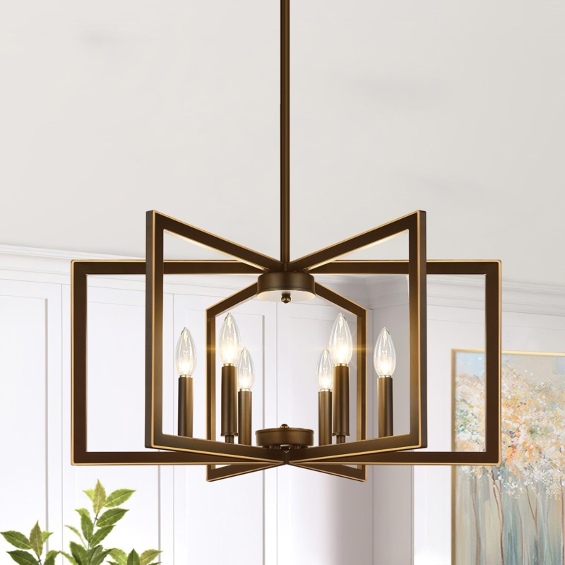 Linear Geometric Chandelier Oil Rubbed Bronze Five Light Open Frame