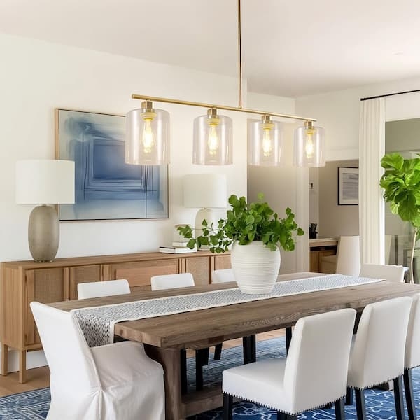 Linear Island Pendant Gold with Clear Glass Cylinders