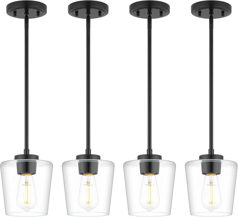 Linear Kitchen Pendant Lighting Set Of Four Matte Black Cylinder Lights