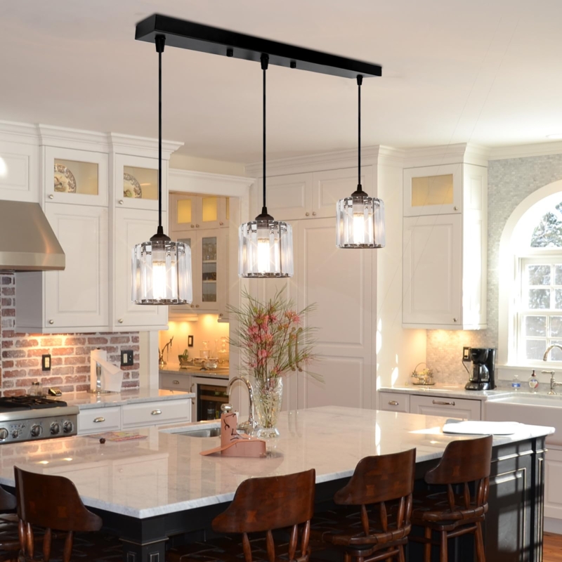 Linear Mini Chandelier with Internal Crystal Rods for Modern Farmhouse